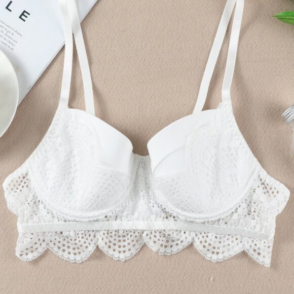 Dreamkue Other - Dreamkue White Lace Trim Spaghetti Strap Bralette Size Small